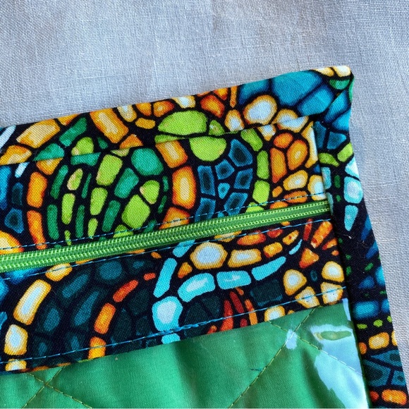 Handmade 13” x 11” stained glass fabric cross stitch vinyl front project bag - Picture 3 of 5